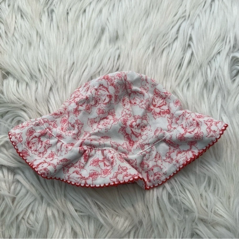 Baby Hat‎ Girls Size 3 Months 12 Lbs White Pink Floral Bow 100% Cotton
